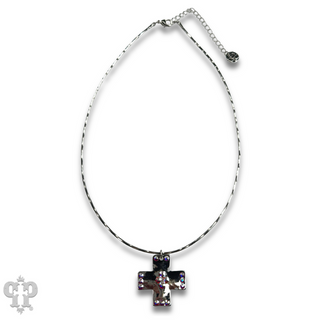 Shiny square cross necklace with Austrian crystals