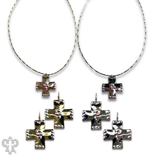 Shiny square cross necklace with Austrian crystals