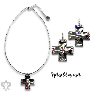 Shiny square cross necklace with Austrian crystals