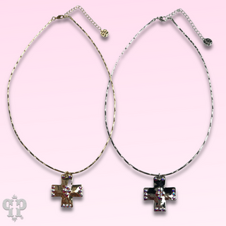 Shiny square cross necklace with Austrian crystals