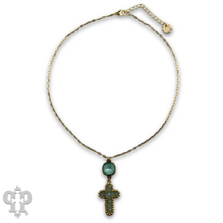 Wire wrapped bead cross necklace with Austrian crystal