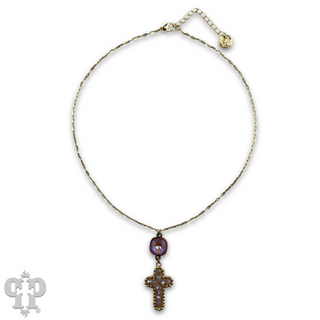 Wire wrapped bead cross necklace with Austrian crystal