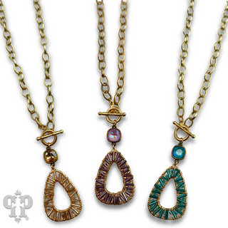 Tube bead wrapped pendant necklace with Austrian crystal