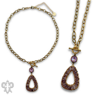 Tube bead wrapped pendant necklace with Austrian crystal