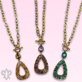 Tube bead wrapped pendant necklace with Austrian crystal