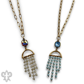 Waterfall beaded pendant necklace with Austrian crystal