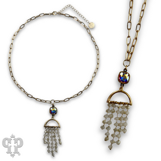 Waterfall beaded pendant necklace with Austrian crystal