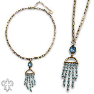 Waterfall beaded pendant necklace with Austrian crystal