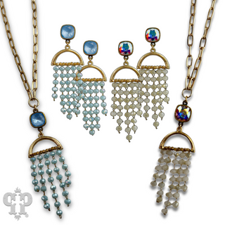 Waterfall beaded pendant necklace with Austrian crystal