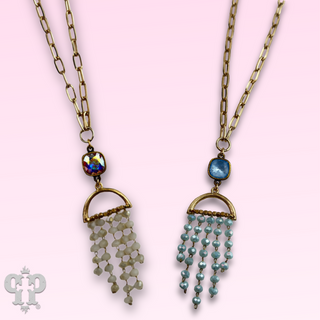 Waterfall beaded pendant necklace with Austrian crystal