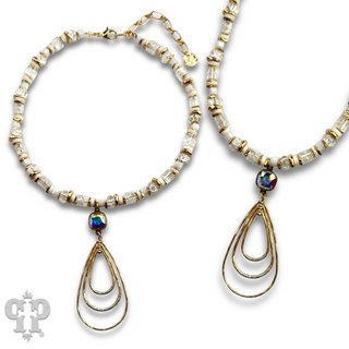 Triple teardrop pendant necklace with Austrian crystal