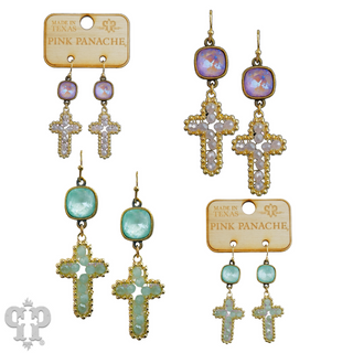 Wire wrapped bead cross earring with Austrian crystal