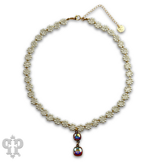 Bead woven flower necklace with Austrian crystal