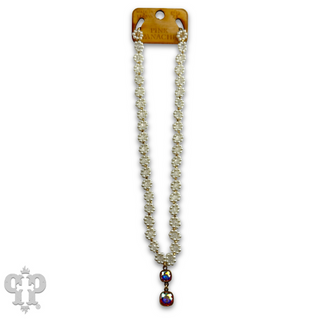 Bead woven flower necklace with Austrian crystal