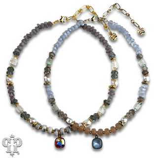 Mixed variety bead necklace with Austrian crystal