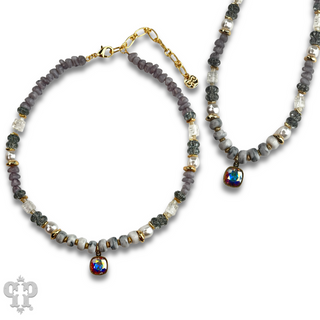 Mixed variety bead necklace with Austrian crystal