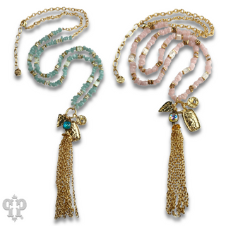 Bead chip and charm necklace with Austrian crystal
