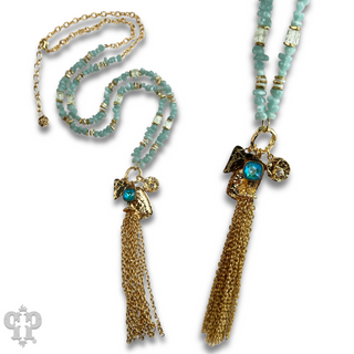 Bead chip and charm necklace with Austrian crystal