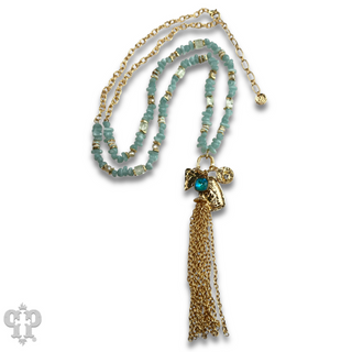Bead chip and charm necklace with Austrian crystal
