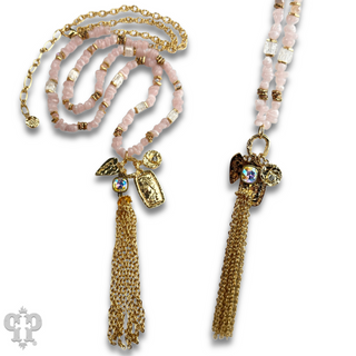 Bead chip and charm necklace with Austrian crystal