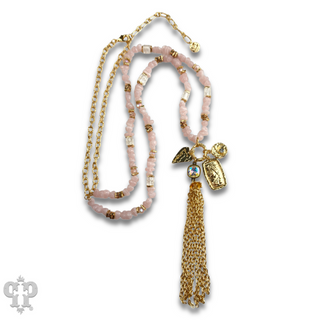 Bead chip and charm necklace with Austrian crystal