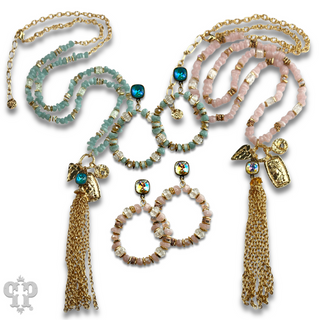Bead chip and charm necklace with Austrian crystal