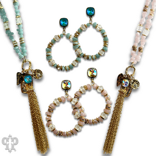 Bead chip and charm necklace with Austrian crystal