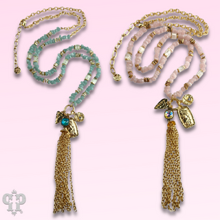Bead chip and charm necklace with Austrian crystal