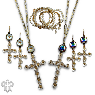 Flower cross necklace with Austrian crystal