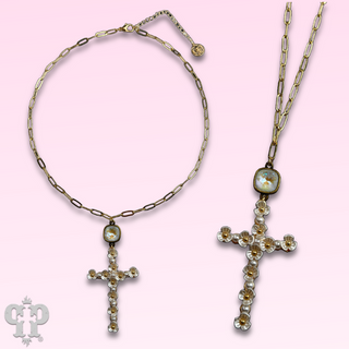 Flower cross necklace with Austrian crystal