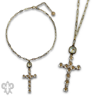 Flower cross necklace with Austrian crystal
