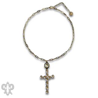 Flower cross necklace with Austrian crystal