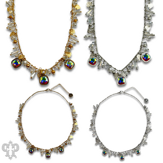 Heart and bead charm necklace with Austrian crystal