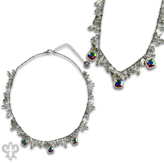 Heart and bead charm necklace with Austrian crystal