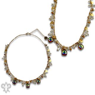 Heart and bead charm necklace with Austrian crystal