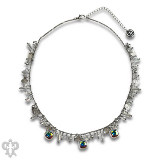 Heart and bead charm necklace with Austrian crystal