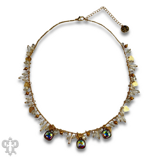 Heart and bead charm necklace with Austrian crystal