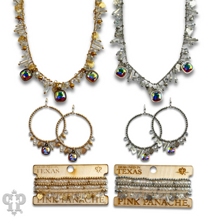 Heart and bead charm necklace with Austrian crystal