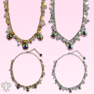 Heart and bead charm necklace with Austrian crystal