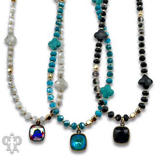 Clover bead necklace with Austrian crystal
