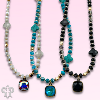 Clover bead necklace with Austrian crystal