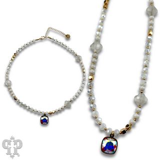 Clover bead necklace with Austrian crystal