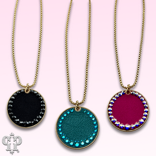 Leather disc necklace with Austrian crystals