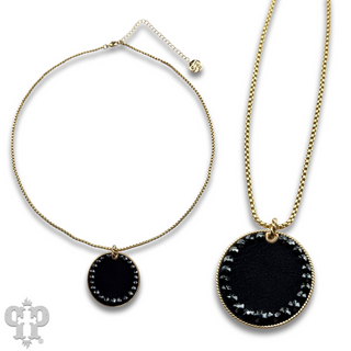 Leather disc necklace with Austrian crystals