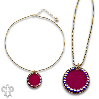 Leather disc necklace with Austrian crystals
