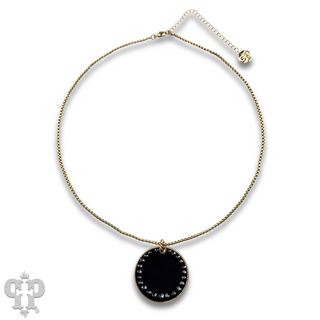 Leather disc necklace with Austrian crystals