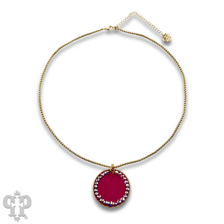 Leather disc necklace with Austrian crystals