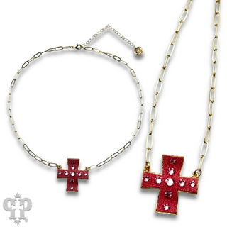 Leather cross necklace with Austrian crystals