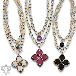 Double gold chain pendant necklace with Austrian crystal