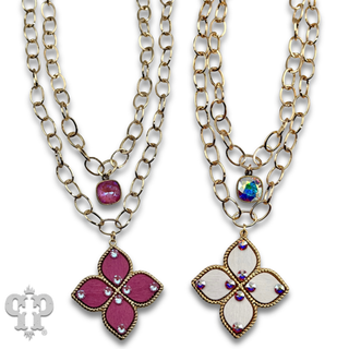 Double gold chain pendant necklace with crystals from Swarovski®
